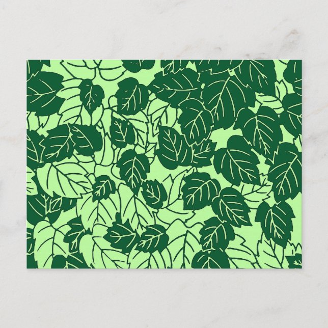 Postal Impresión de hojas japonesas, verde esmeralda y li (Anverso)