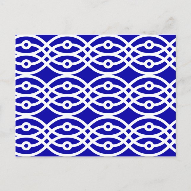 Postal Impresión de kimono, azul cobalto y blanco (Anverso)