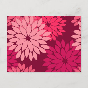 Postal Impresión de kimono floral moderna, rosa coral y b