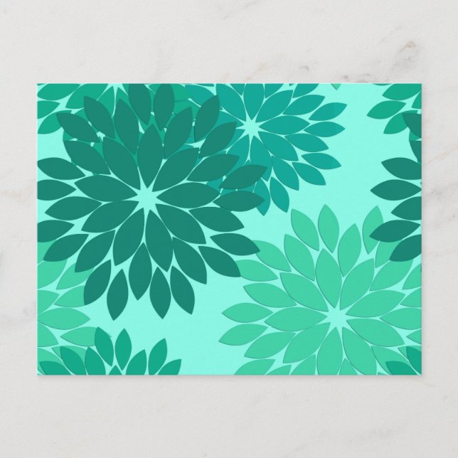 Postal Impresión de kimono floral moderna, turquesa, Verd (Anverso)
