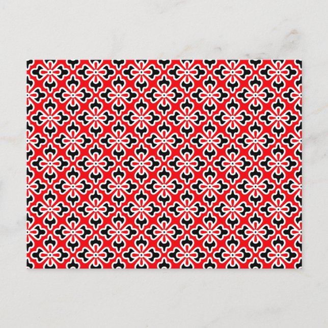 Postal Impresión de kimono floral, rojo, negro y blanco (Anverso)