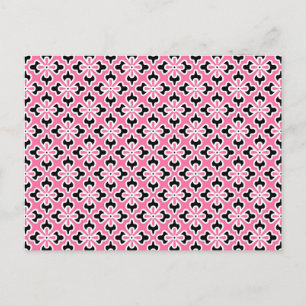 Postal Impresión de kimono floral, rosa, negro y blanco