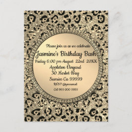 Postal Impresión de leopardo de oro Purpurina Glam