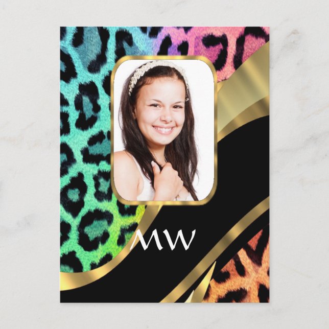 Postal Impresión de leopardo multicolor (Anverso)