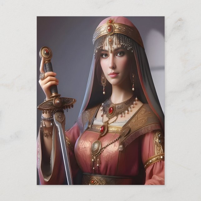 Postal Impresión de lienzo estirado de belleza guerrera (Anverso)