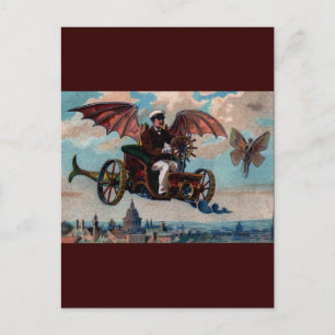 Postal Impresión de máquina voladora de Steampunk antigua