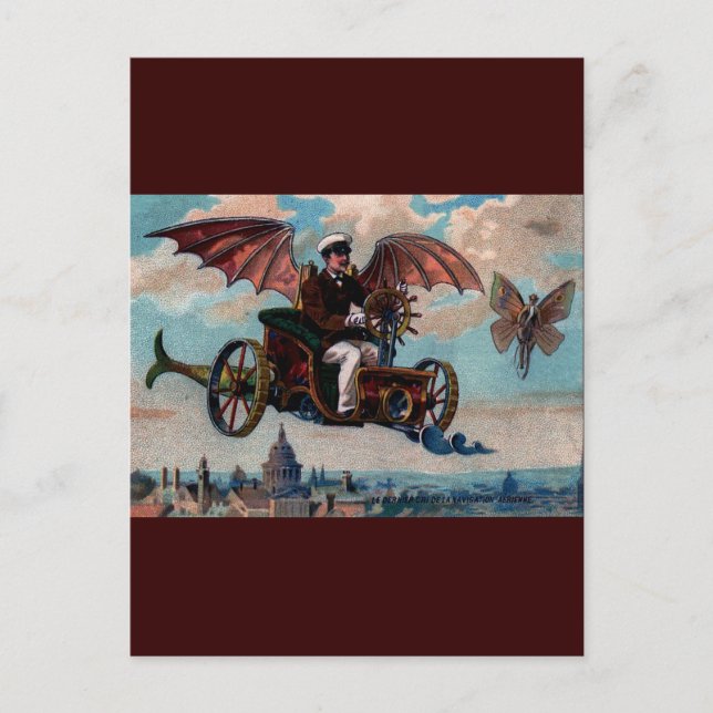 Postal Impresión de máquina voladora de Steampunk antigua (Anverso)