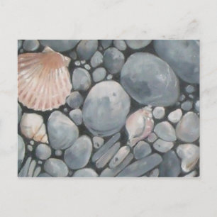 Postal Impresión de pintura de guijarros y conchas de pla