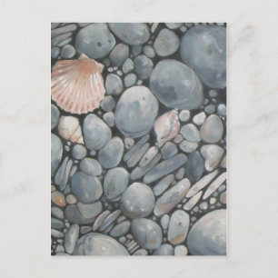 Postal Impresión de pintura de guijarros y conchas de pla