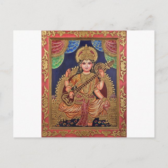POSTAL IMPRESIÓN DE PINTURA DE SARASAWATI ANTIQUE INDIAN (Anverso)
