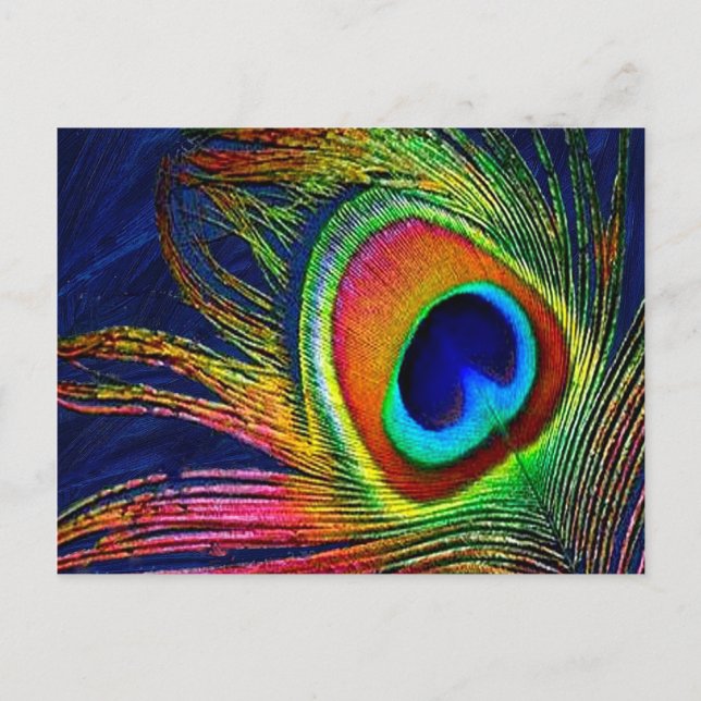 Postal Impresión de pluma de pavo real colorida (Anverso)