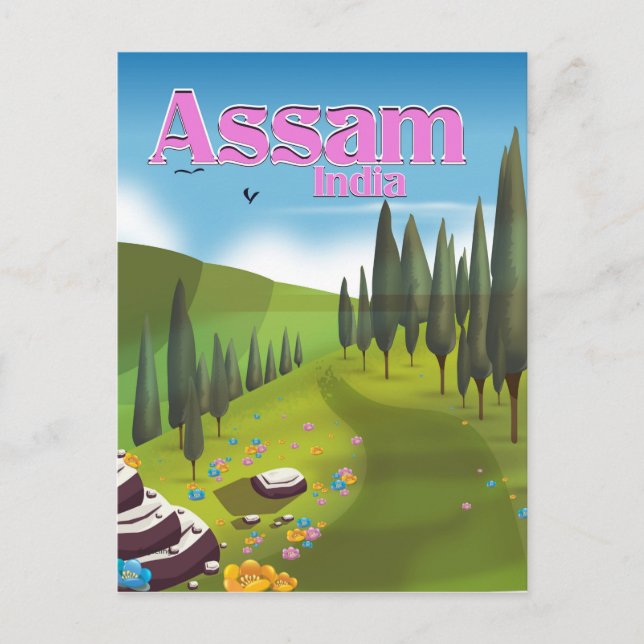 Postal Impresión de póster de viaje de Assam India. (Anverso)