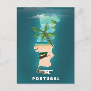 Postal Impresión de póster de viaje del mapa de Portugal.