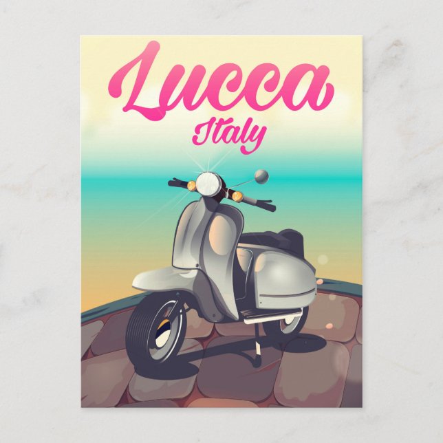 Postal Impresión de póster de viaje en scooter Lucca Ital (Anverso)