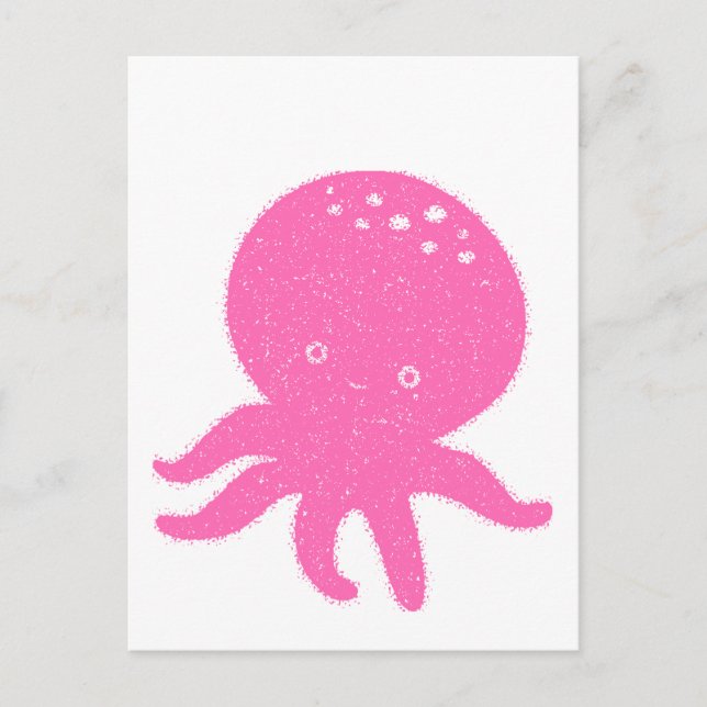Postal Impresión de pulpo rosado simple antigua (Anverso)