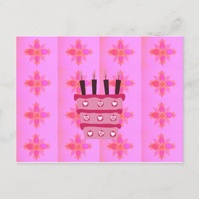 Postal Impresión de tarta de cumpleaños rosada (Anverso)