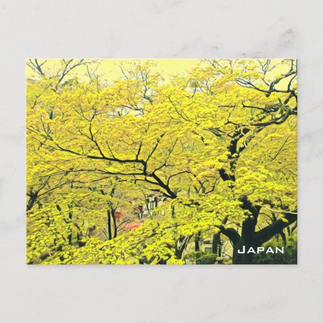Postal Impresión de viaje del árbol de gingko amarillo ja (Anverso)