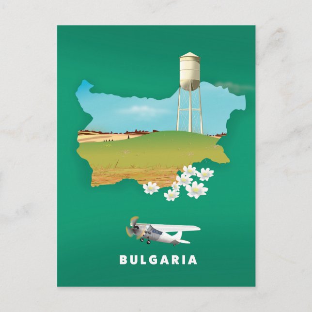 Postal Impresión de viaje en mapa de Bulgaria (Anverso)