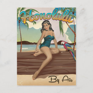 Postal Impresión de viaje vintage retro de Honolulu