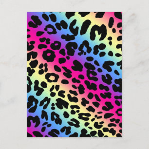 Postal Impresión del patrón Neon Rainbow Leopard