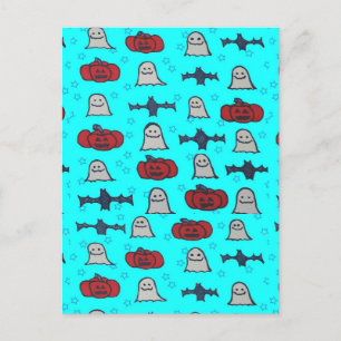 Postal Impresión divertida de Halloween en azul