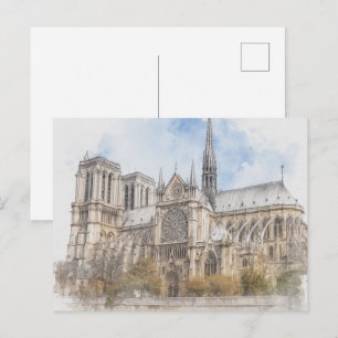 Postal Impresión en acuarela de Notre Dame, arte de la ca