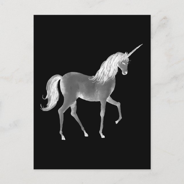 Postal Impresión en blanco y negro de unicornio (Anverso)