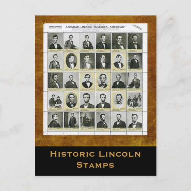 Postal Impresión histórica de timbres de Lincoln (Anverso)