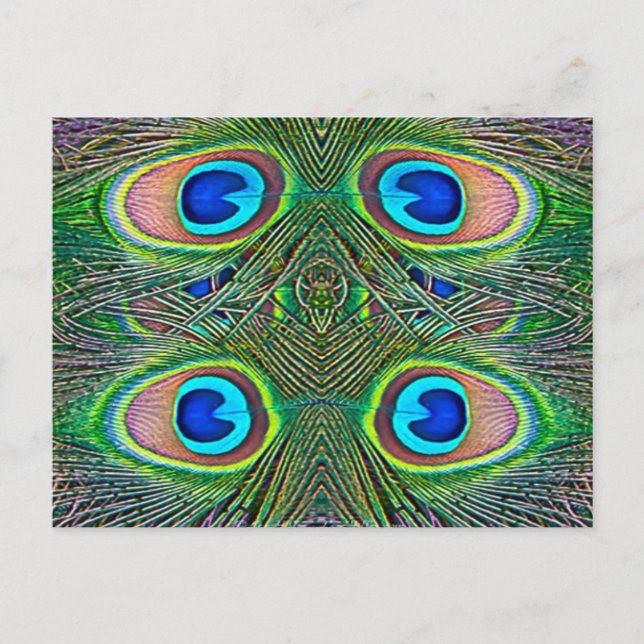 Postal Impresión Kaleidoscope de plumas de pavo real (Anverso)