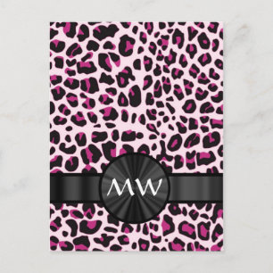 Postal Impresión y monograma de leopardo rosa