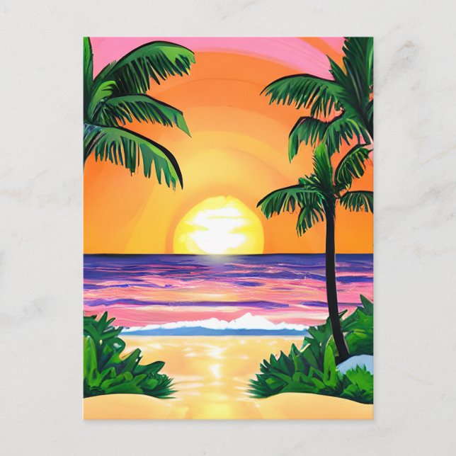 Postal Impresionante acuarela Palm Trees Sunset (Anverso)