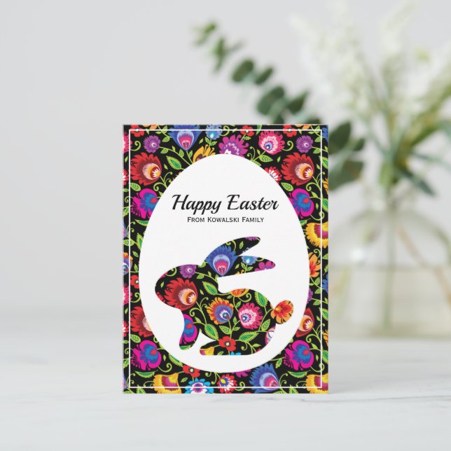 Postal Impresionante conejito de Pascua Folclórica con te (Anverso de pie)