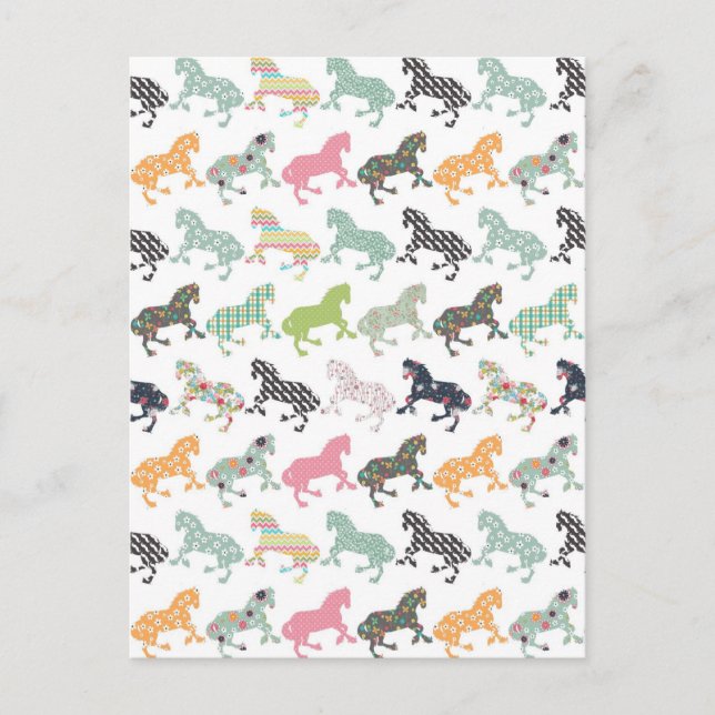 Postal Impresionante estampado de caballos a la moda, flo (Anverso)