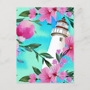 Postal Impresionante Floral de faro blanco