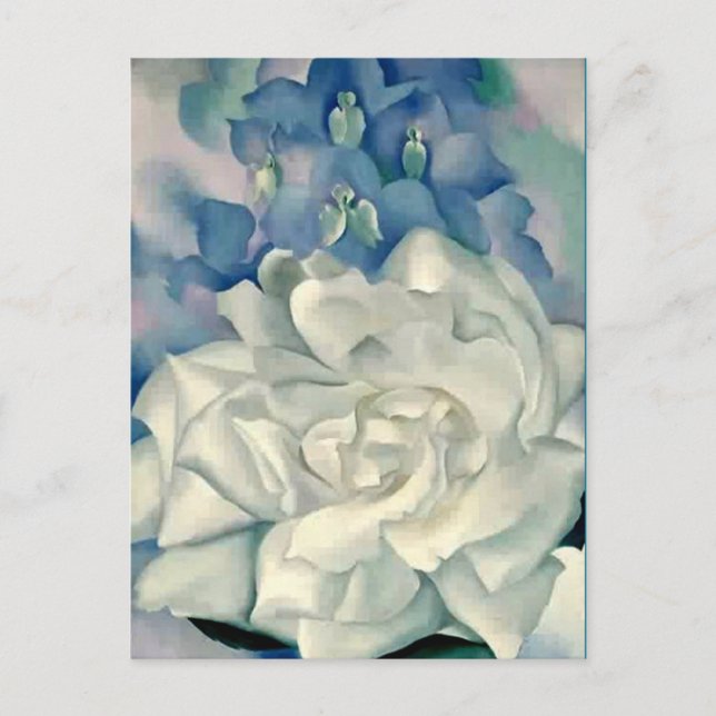 Postal Impresionante Georgia O'Keeffe Rosa Blanca y Larks (Anverso)