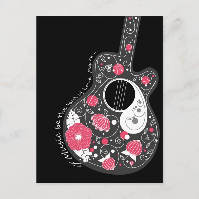 Postal Impresionante guitarra de flores frescas lindo tre (Anverso)
