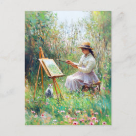 Postal Impresionante pintura al óleo de gato al aire libr