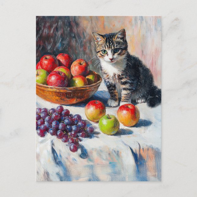 Postal Impresionante pintura al óleo de gato en vida (Anverso)