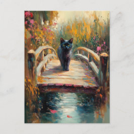Postal Impresionante pintura al óleo de gato negro sobre 