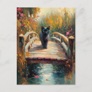Postal Impresionante pintura al óleo de gato negro sobre 