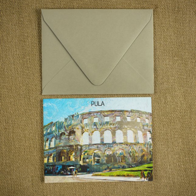 Postal Impresionante pintura al petróleo de la ciudad de  (pula croatia painting postcard)
