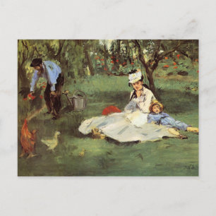 Postal Impresionante pintura de jardín familiar francés M