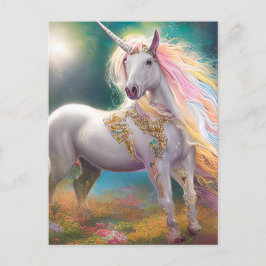 Postal Impresionante unicornio blanco de cuerpo entero má