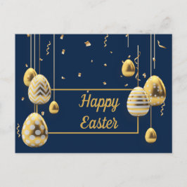 Postal Impresionantes huevos azules y dorados de Pascua