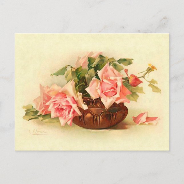 Postal Impresionantes Rosas victorianos en Bowl Catherine (Anverso)