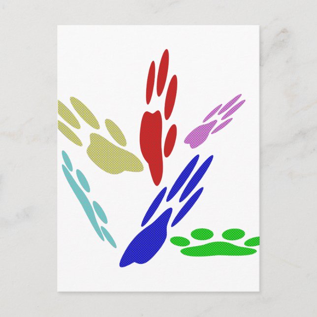 Postal Impresiones de pata de perro con puntos de polka (Anverso)