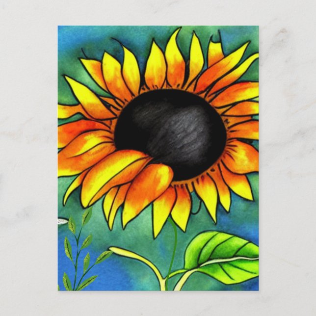 Postal Impresionismo del girasol Crayon Negrita moderna (Anverso)