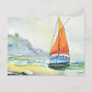 Postal Impresionista Brisa Oceánica Vela Dorada