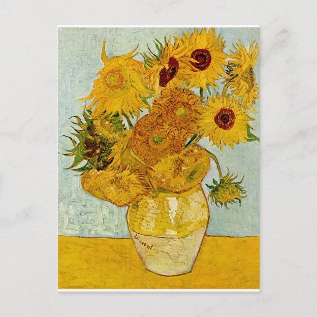 Postal Impresionista de Vincent Van Gogh 12 Sunflowers (Anverso)