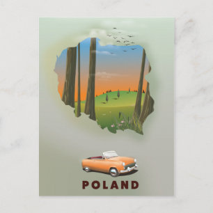 Postal Impreso de póster de viaje ilustrado de Polonia.
